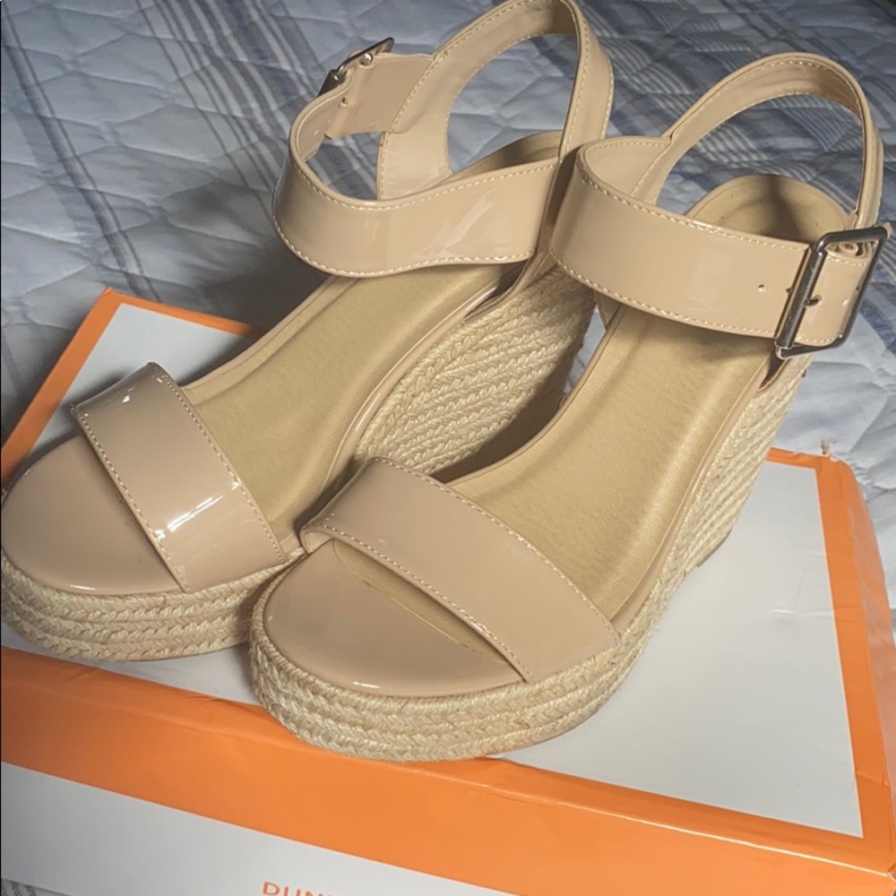 Cream color wedges, buckle strap